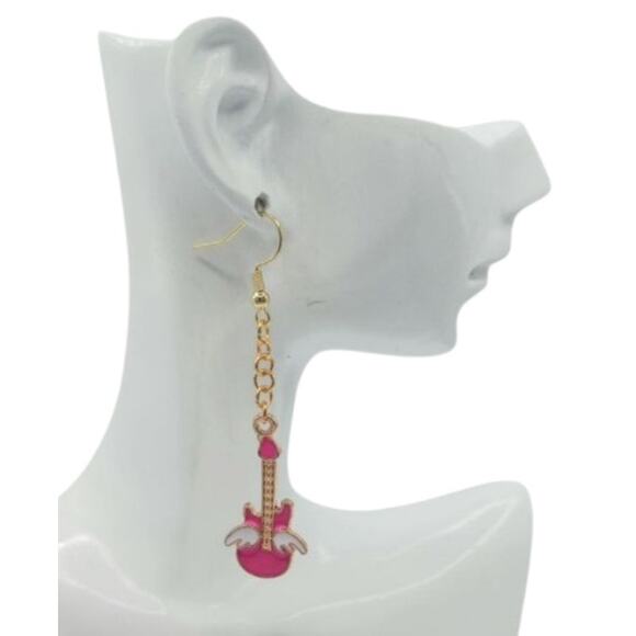 Pink & Gold Wing Dangle Earrings Whimsical Jewelry Gift for Her - Picture 2 of 3